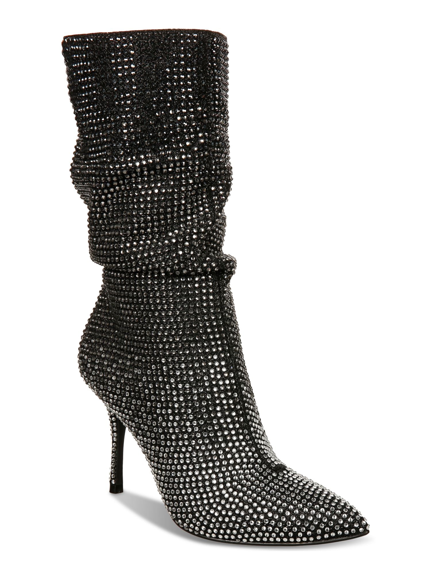 THALIA SODI Womens Black Ombre Rhinestone Padded Raquell Pointed Toe Stiletto Zip-Up Dress Slouch Boot M