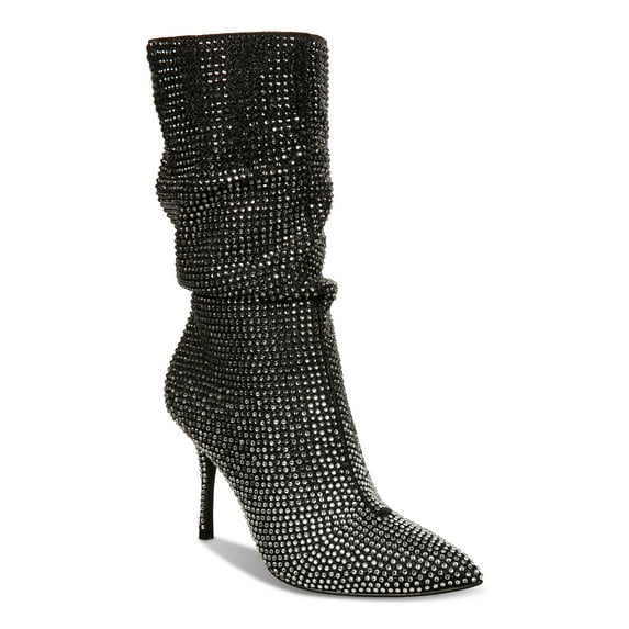 THALIA SODI Womens Black Ombre Rhinestone Padded Raquell Pointed Toe Stiletto Zip-Up Dress Slouch Boot 6 M