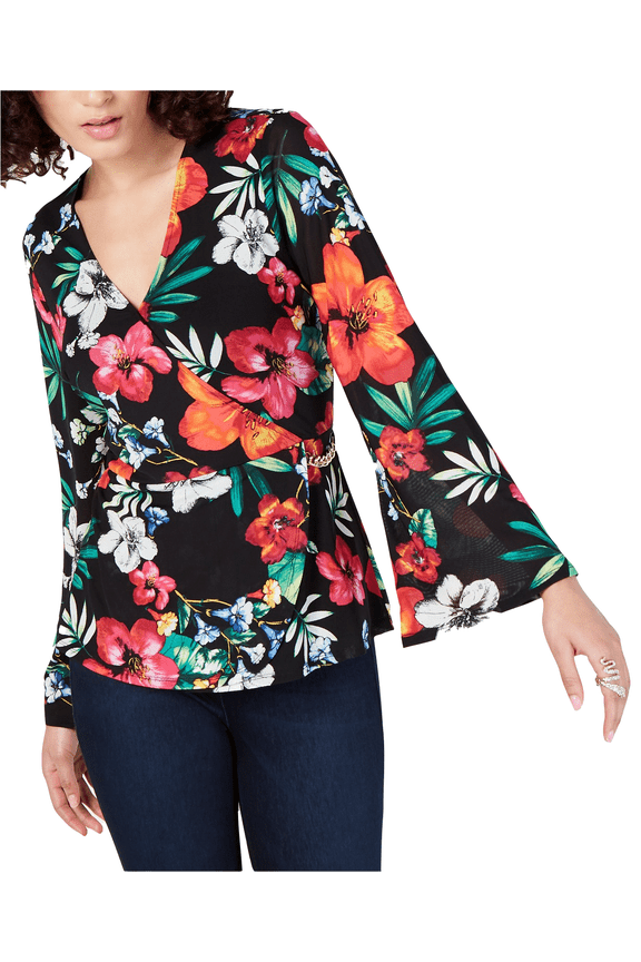 Women's Tropical-Print Surplice Blouse Tropical Flor Size 2 Extra Large