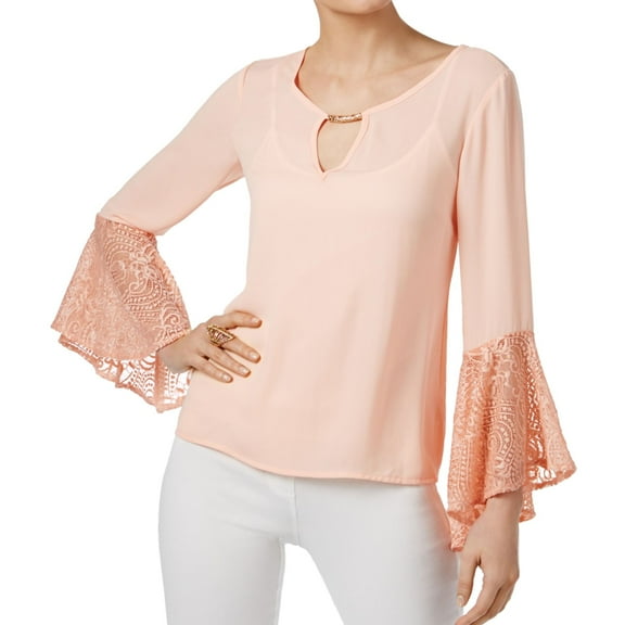 Thalia Sodi Womens Bell Sleeves Peplum Blouse, Orange, Small