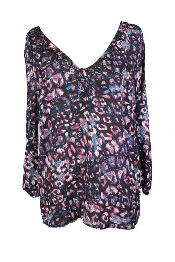 Womens Black Multi Cold-Shoulder Studded Blouse L