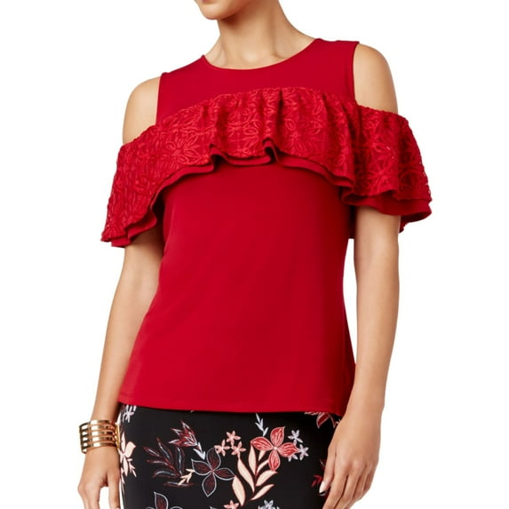Thalia Sodi Womens Cold Shoulder Knit Blouse, Red, X-Small