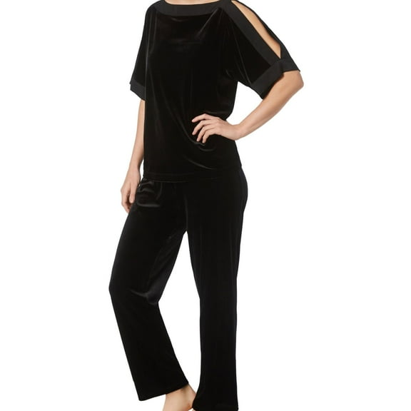 Thalia Sodi Womens Cold-Shoulder Pajama Sleep T-shirt, Black, X-Small
