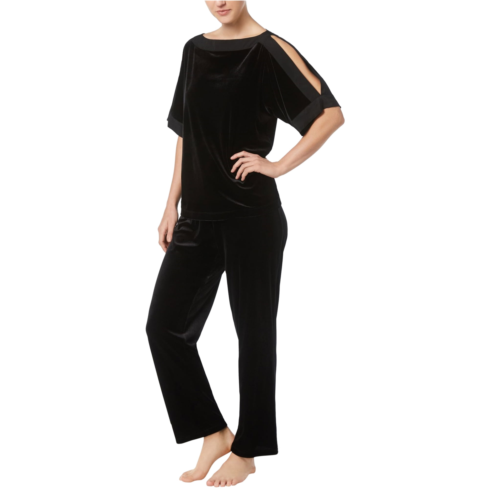 Thalia Sodi Womens Cold-Shoulder Pajama Sleep T-shirt, Black, X