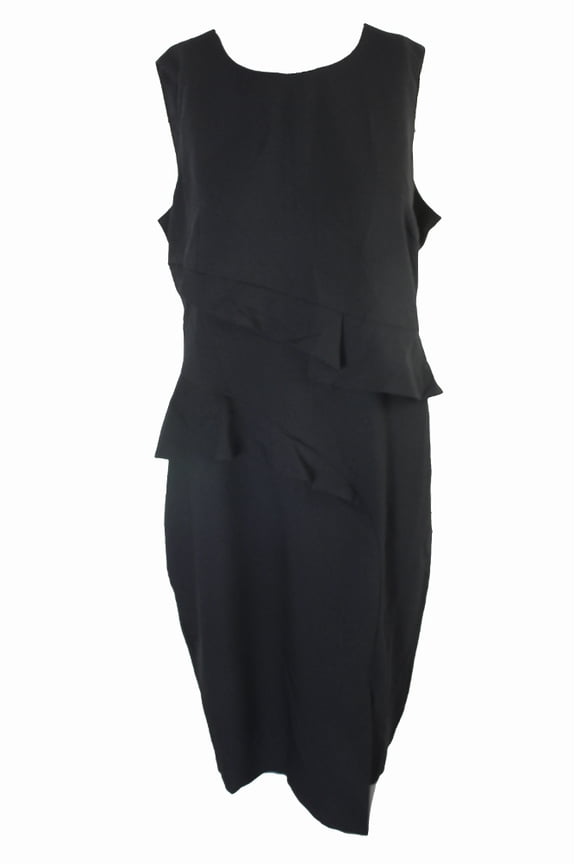 Womens Deep Black Ruffled Sheath Dress 14