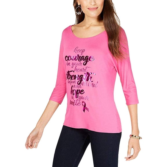 Thalia Sodi Womens Foil-Print Breast Cancer Awareness Top, Dark Pink, Large