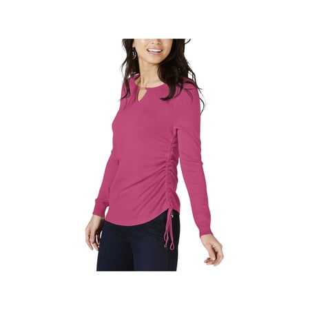 Thalia Sodi Women's Ruched Keyhole Sweater Raspberry Pink