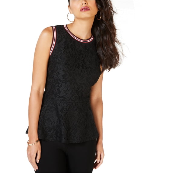 Thalia Sodi Womens Metallic Trim Lace Sleeveless Blouse Top, Black, XX-Large