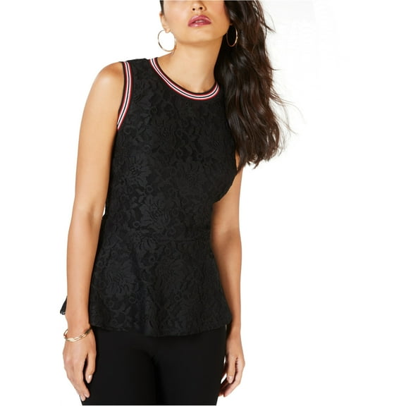Thalia Sodi Womens Metallic Trim Lace Sleeveless Blouse Top, Black, XX-Large