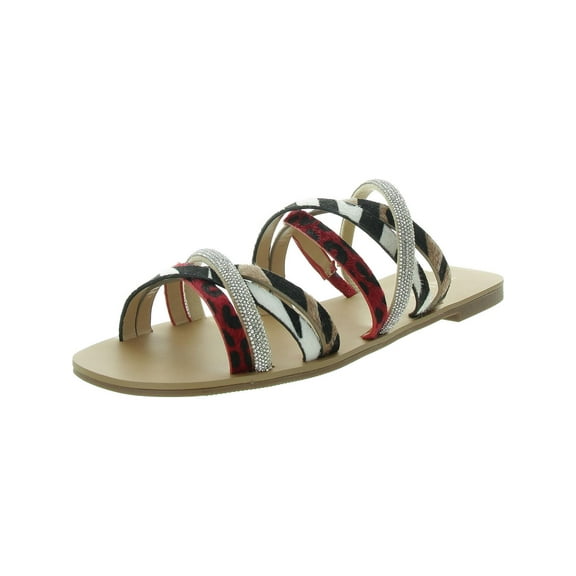 Thalia Sodi Womens Nari Embellished Faux Leather Slide Sandals