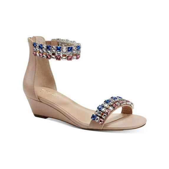Thalia Sodi Womens Teagan Faux Leather Ankle Strap Wedge Sandals