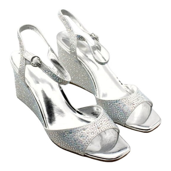 Thalia Sodi Womens Vira Evening Wedge San Silver AB Bling 8.5