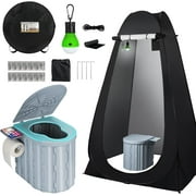 Thallike Outdoor Portable Toilet Set with Pop-Up Privacy Tent,Folding Toilet Potty for Adults Load Capacity of 400 lbs,LED-Light Camping Bathroom for RV Travel