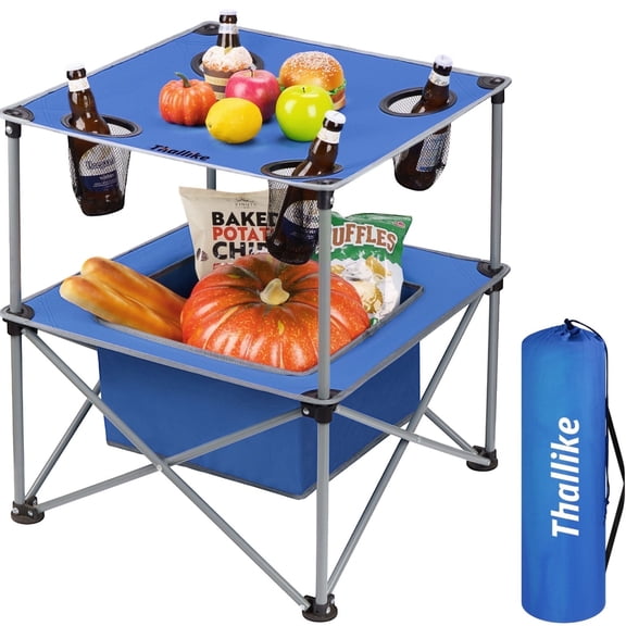 Portable Folding Camping Table Lightweight Outdoor Picnic Table with 4 Cup Holders & Storage Case Collapsible Tailgating Table for Camping Backyard Grill Outdoor Concerts