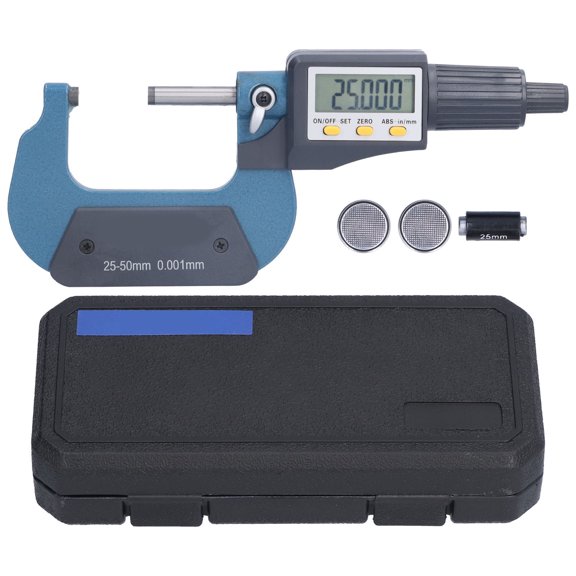 Thalyn 25-50mm Micrometer Electronic Thickness Measuring Tool, 25-50mm Range Digital Outside Micrometer with Storage Box for Woodworking for Machinist for Industry