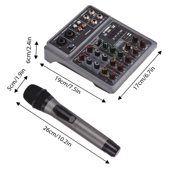 Thalyn 6 channel mixer Dj Audio Mixer 6 Channel Mixing Console with 2 Wireless Microphone BT Mixer OTG 4 Scene Effects 48V Phantom Power Supply Professional DJ Mixer Board for Home Theaters Studio