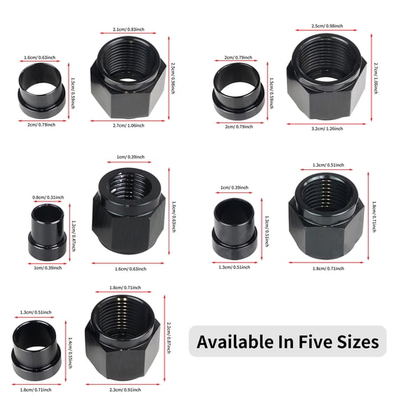 Thalyn 8AN Tube Nut And Sleeve Aluminum Hard Line Fitting, 1 Set 8 AN Female Tube Nut and Sleeve for Brake Systems, Engine Modification