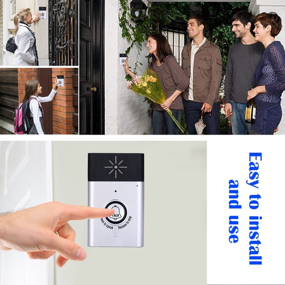 Thalyn Alert Wireless Voice Intercom Doorbell 2-way Talk Monitor with 1xOutdoor Unit Button 2x Indoor Unit Receiver Smart Home Security Door Bell,Silver