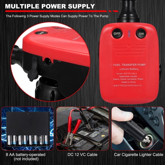 Thalyn Battery Operated Liquid Transfer For Gasoline Fuel Transfer Pump Portable Battery Powered 3.2 GPM Liquid Pump for Gasoline Kerosene Light Oils Water