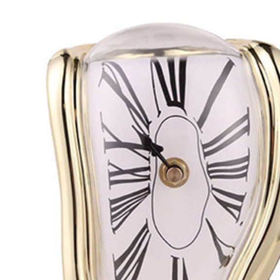 Thalyn Decorative Clock Melted Clock, Retro Melting Clock Precise for Desktop Golden