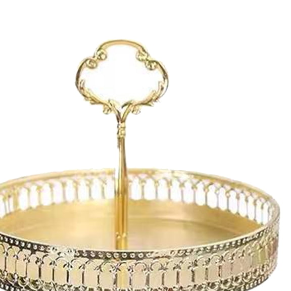 Thalyn Fruite Dessert Plate Biscuits Dessert Display Plate, Elegant Gold Easy Cleaning Large Capacity Copper Double Layer Pastry Tray for Birthday Party Hollowed Out Vertical Grain