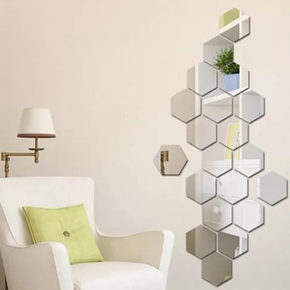 Thalyn Hexagonal Mirror Sticker Wall Sticker, Mirror Wall Stickers 24PCS for Living Room