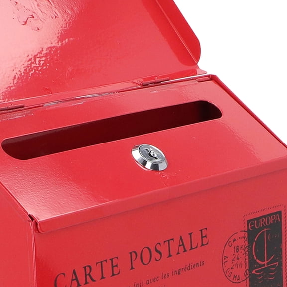 Thalyn Locked Mailbox Iron Suggestion Box, Locked Creative Weather Proof Wall Mailbox Durable Widely with 3 Hooks for Office Small Letters in Red
