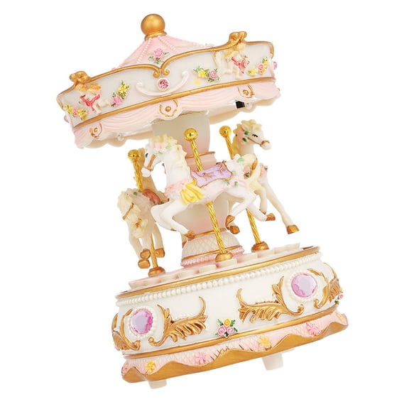 Thalyn Music Mini Carousel Clockwork Music Box Colorful LED Merry-go-round Musical Box Gift for Girlfriend Kids Children Christmas Festival Purple