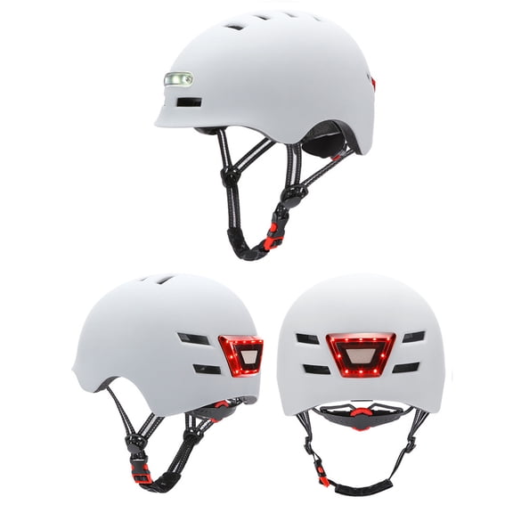 Thalyn Night Riding Helmet Cycle Helmet Breathable Comfortable Safety Helmet with Front Rear Light 4 Light Modes for Men Women Bike E Bike Electric Scooter Black White S M L