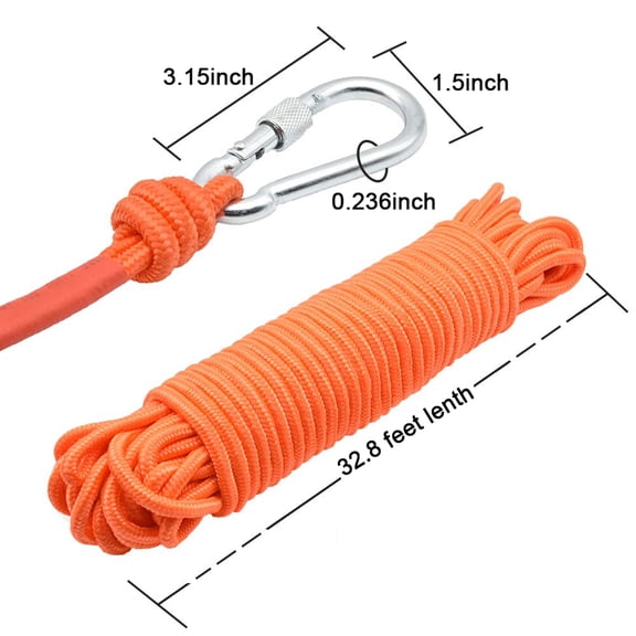 Thalyn Nylon High Strength Rope Heavy 10m Fishing Magnet Rope Heavy Rope with Carabiner Nylon High Strength Cord Safety Rope