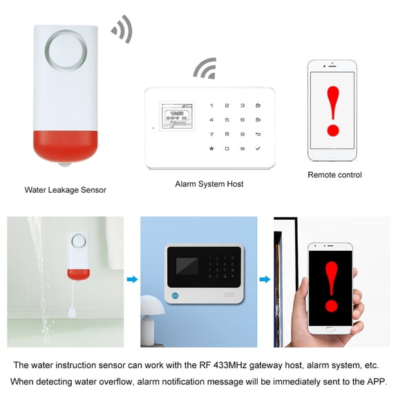 Thalyn Overflow Alarm Alarm 433MHz Wireless Water Leakage Sensor Standalone Water Leaks Intrusion Detector Support Local Alarm Alert Water Level Overflow Alarm for Home House Security Alarm System