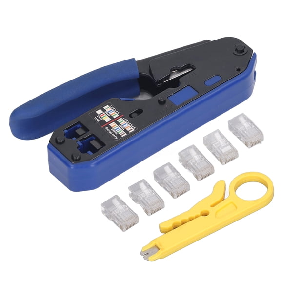 Thalyn Pass Through Crimper Network Cable Crimper, RJ45 Crimping Tool Kit 8P8C Registered Jacks for Wire Cutting and Stripping