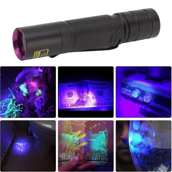 Thalyn Pen Lights Blacklight Pen Lights, 365nm Mini Reverse Polarity Protection Aluminum Alloy Scratch Black Light Flashlight for Currency for Fluorescent Agent