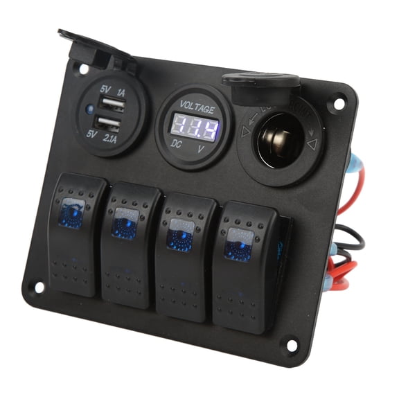 Thalyn Ship Yacht Combination Panel Marine Switch Panel, Practical Powerful Waterproof Voltage Monitoring Strong 4 Gang Toggle Switch Panel Durable for Buses