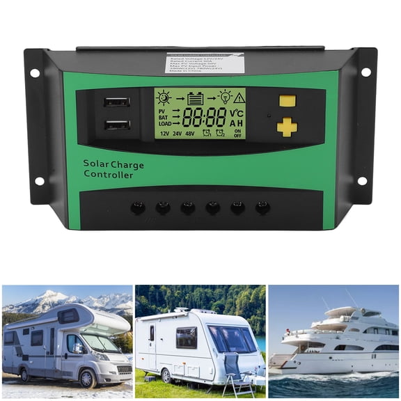 Thalyn Solar Controller Solar Panel Regulator, 12V 24V Automatic Identification Solar Charge Controller with 2 USB 5V Outputs for RV Boat