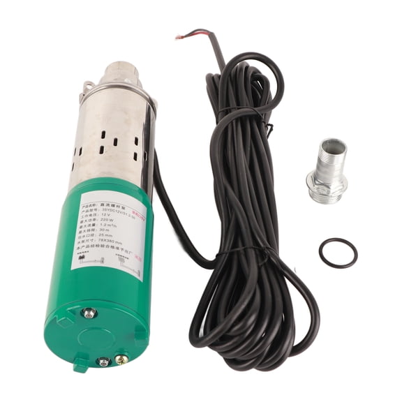 Thalyn Solar Submersible Deep Well Pump, DC12V 220W Stainless Steel Filter Wear Resistant Permanent Magnet DC Screw Pump Lubrication for Home