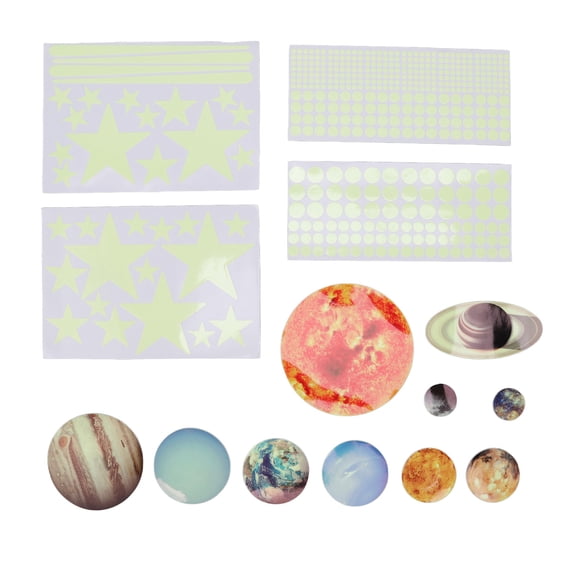 Thalyn Wall Luminous Sticker Glowin The Decal, Waterproof Colorful 14pcs Educational Self Adhesive Wall Glowing Sticker for Children for Nursery for Classroom Mini Solar System