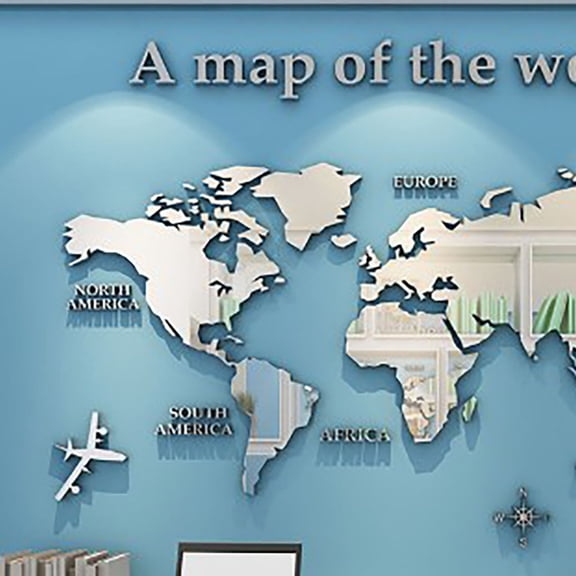 Thalyn World Map Mirror Sticker 3D Wall Stickers, Lightweight Adjustable Creative Mirror Wall Stickers Smooth Decorative for Study