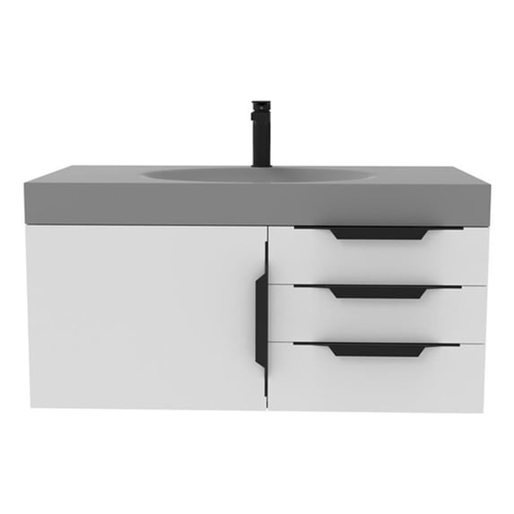 Thames 36" Soild Surface Bathroom White Vanity Set - Gray Top In Brushed Nickel