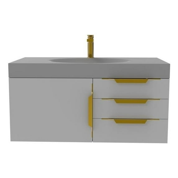 Thames 36" Soild Surface Stone Bathroom Gray Vanity Set - Gray Top In Gold