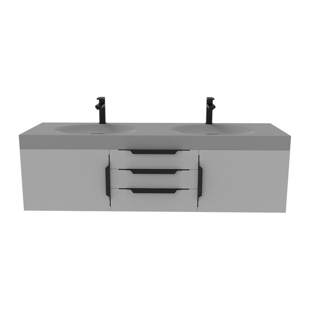 Thames 60" W x 19" D x 17.75" H Wall-Mounted Double Bathroom Gray Vanity