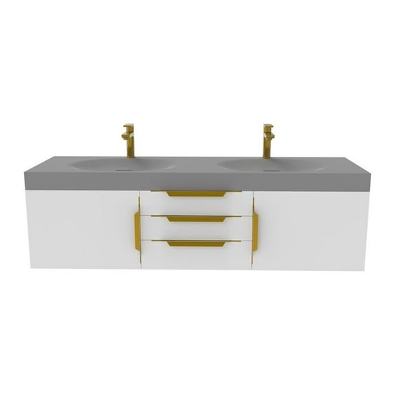 Thames 60" W x 19" D x 17.75" H Wall-Mounted Double Bathroom White Vanity