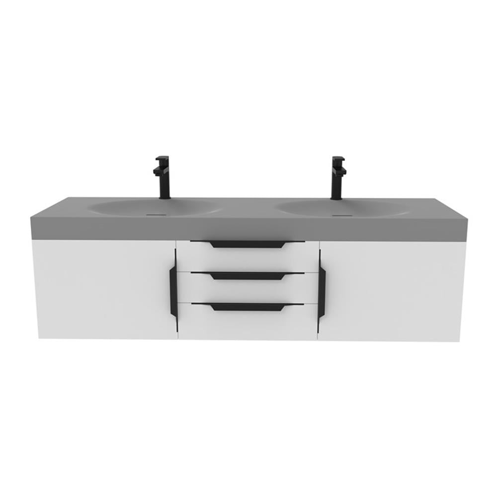 Thames 60" W x 19" D x 17.75" H Wall-Mounted Double Bathroom White Vanity