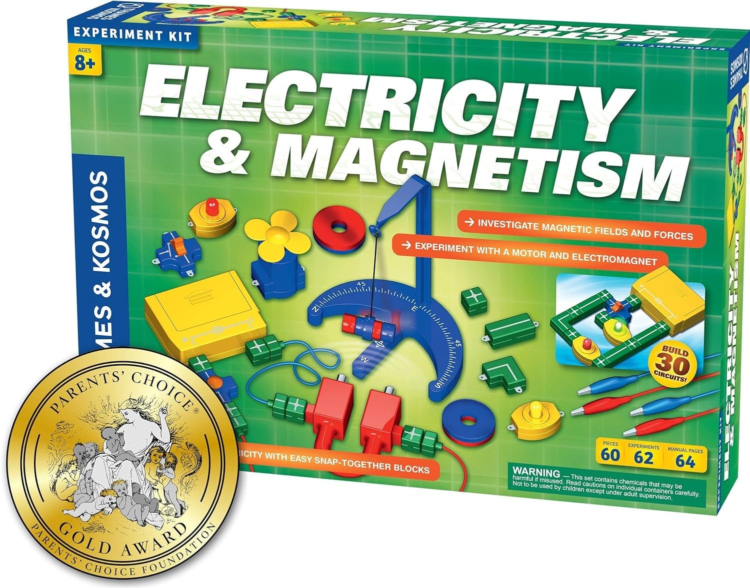 Thames Kosmos Electricity Magnetism Science Kit 62 Safe Experiments Investigating Magnetic Fields Forces for Ages 8 Assemble Electric Circuits with Easy Snap Together Blocks Walmart