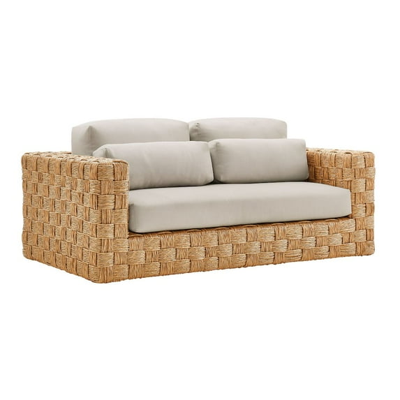Modway Thames Outdoor Patio Wicker Outdoor Patio Rattan Loveseat in Natural Light Gray