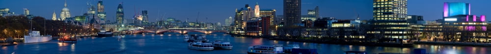 Thames River and Central London Skyline at dusk London England Canvas Art - Panoramic Images (44 x 5)