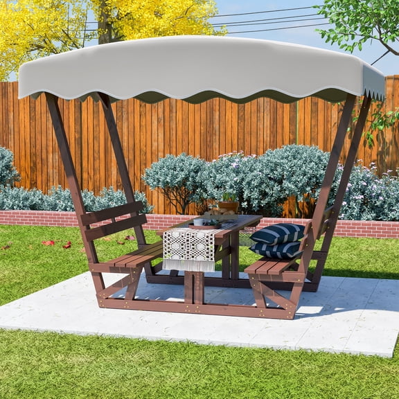 Thanaddo 6-Person Outdoor Picnic Table - Solid Fir Wood with Detachable Canopy