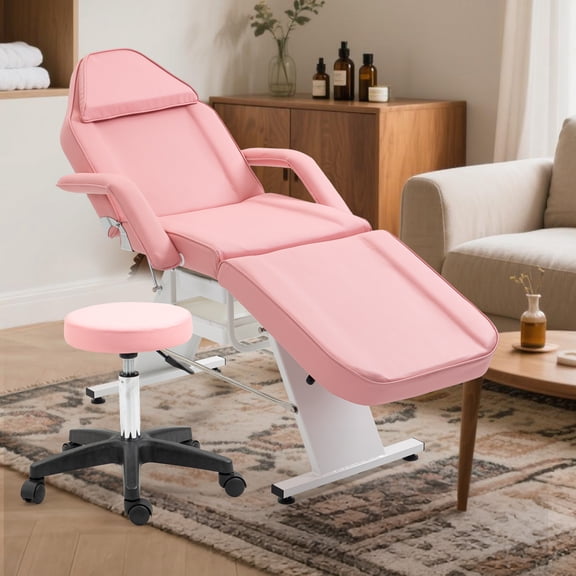 Thanaddo Adjustable Tattoo Chair with Hydraulic Stool & Dual Drawers, Facial Esthetician Massage Chair for Salon Spa, Pink