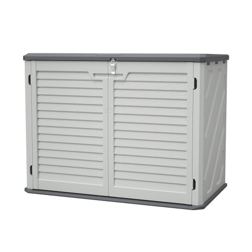 Thanaddo Weather-Resistant Horizontal Storage Shed, 28 Cu.Ft Large Lockable Outdoor Storage Cabinet, Heavy-Duty Thick HDPE Plastic Unit for Backyard, Patio & Garden (Ivory White)