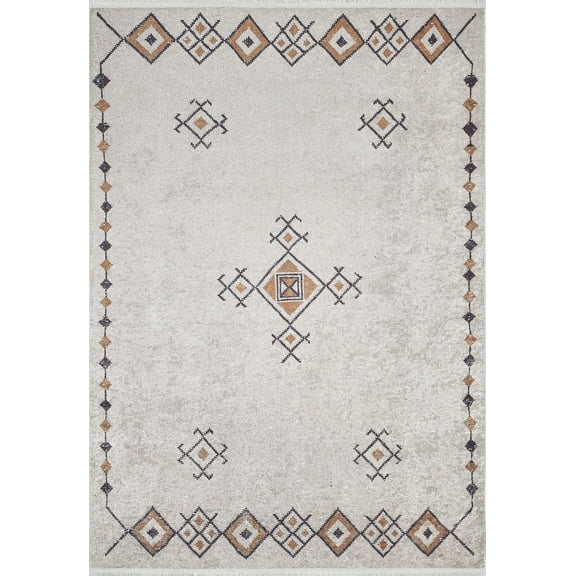 Thane Beige Modern Polyester Area Rugs for Living Room Washable Rugs Boho Moroccan Area Rug Soft Geometric Bohemian Carpet Distressed Indoor Rug for Bedroom Dining Room Office Nonslip Rug